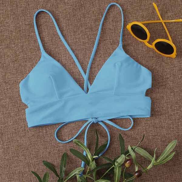 

Cut-out Tie Back Bikini Top, Pastel baby blue
