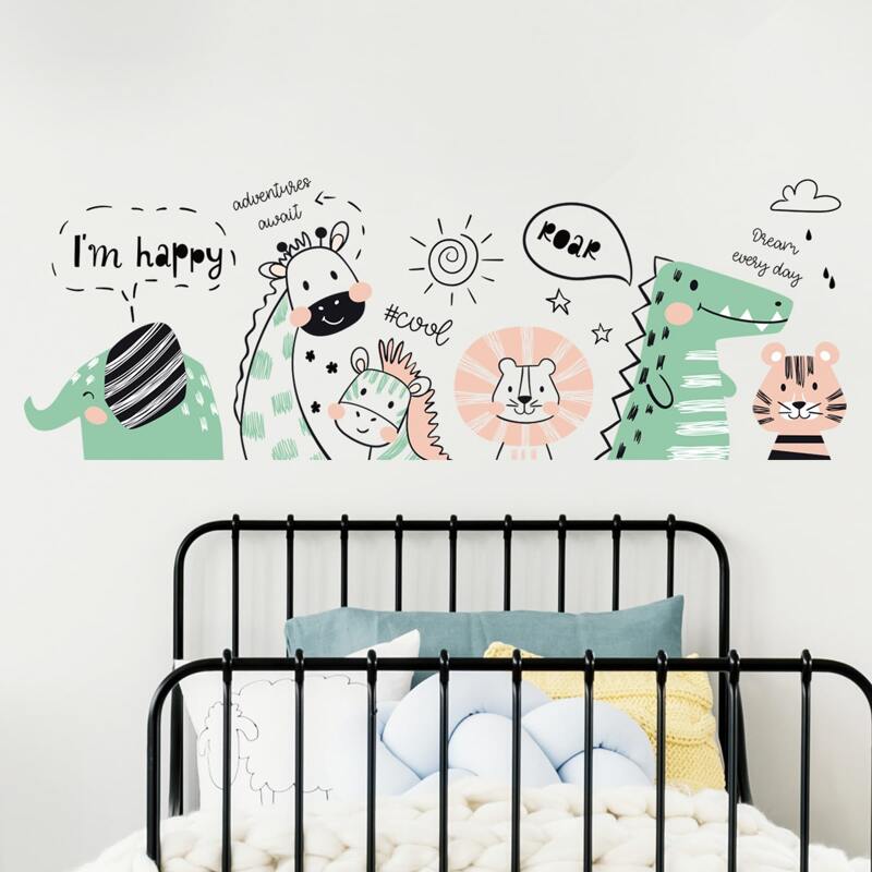 

Cartoon Animal Print Wall Sticker, Multicolor