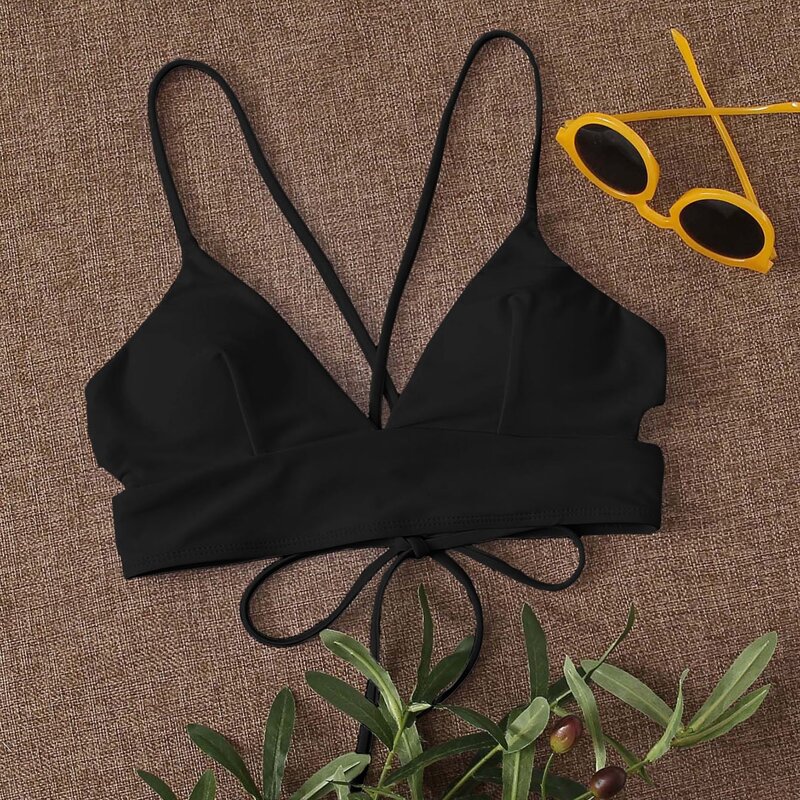

Cut-out Tie Back Bikini Top, Black