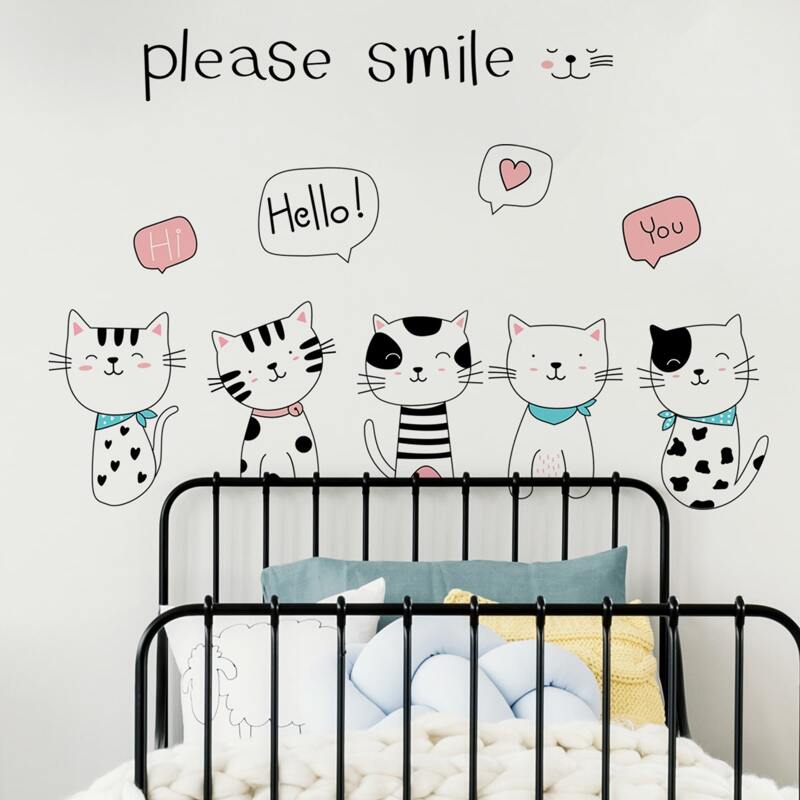 

Cartoon Cat Print Wall Sticker, Multicolor