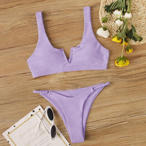 

V Wired Tanga Bikini Swimsuit, Pastel lilac purple
