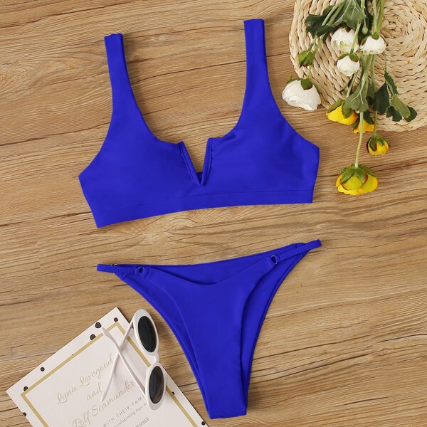 

V Wired Tanga Bikini Swimsuit, Royal blue bright