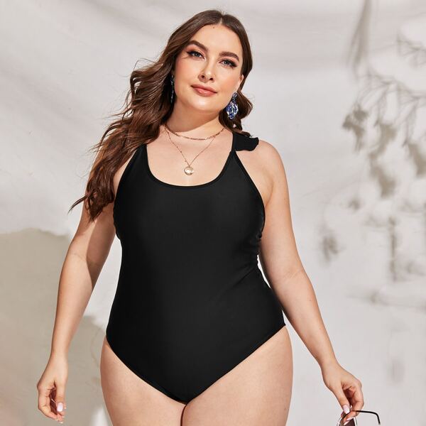 

Plus Plain Ruffle One Piece Swimsuit, Black