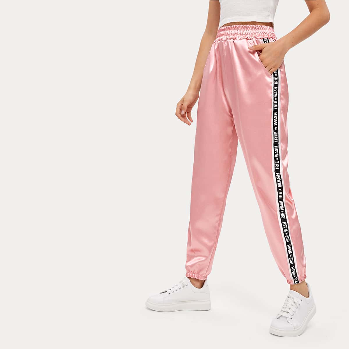 

Letter Tape Side Joggers, Baby pink