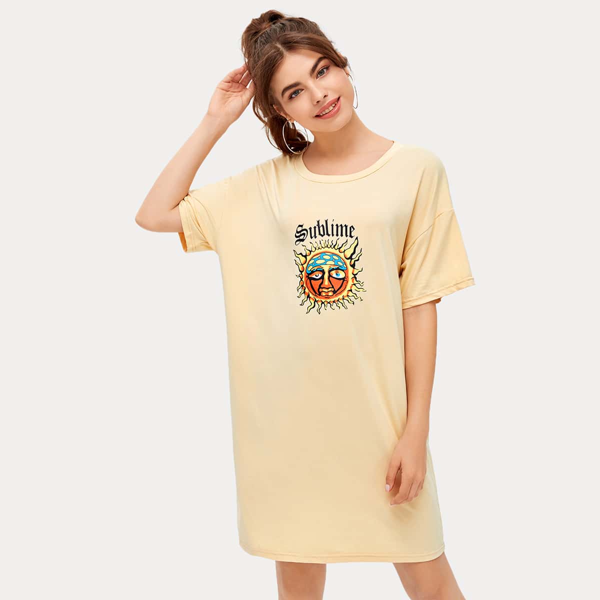 

Sun Graphic Tee Dress, Beige