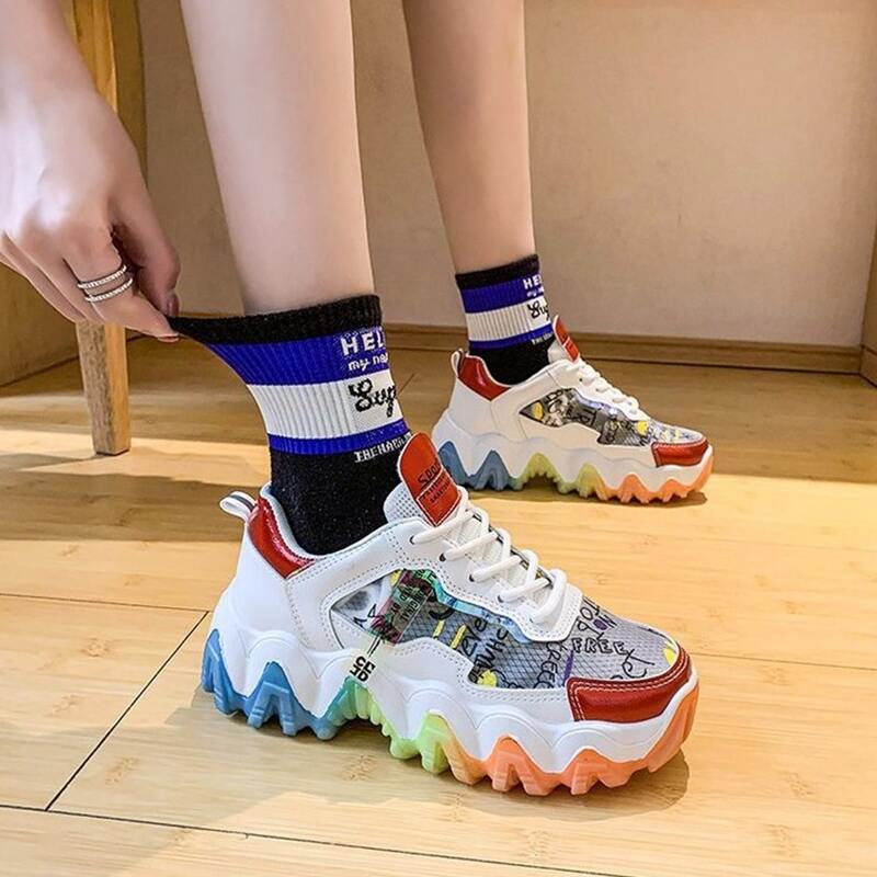 

Graffiti Lace-up Chunky Sneakers, Multicolor