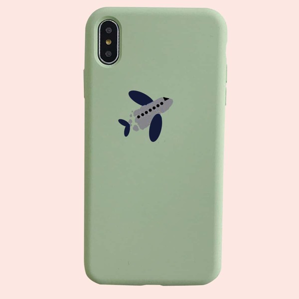 

1pc Cartoon Plane Print iPhone Case, Green