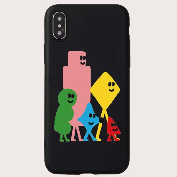 

1pc Abstract Figure Print iPhone Case, Black