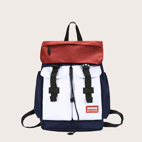 

Colorblock Large Capacity Backpack, Blue