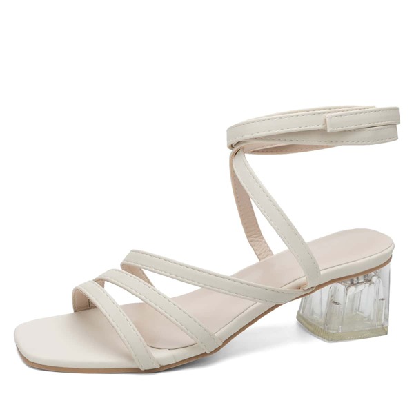 

Strappy Clear Heeled Sandals, Beige