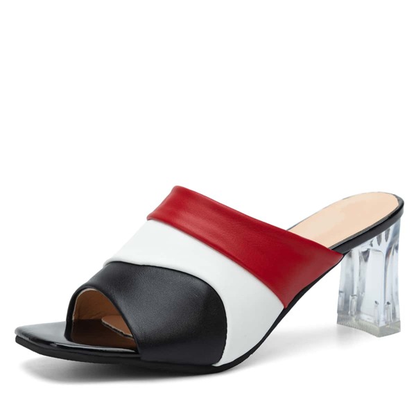 

Color Block Clear Heeled Mules, Multicolor