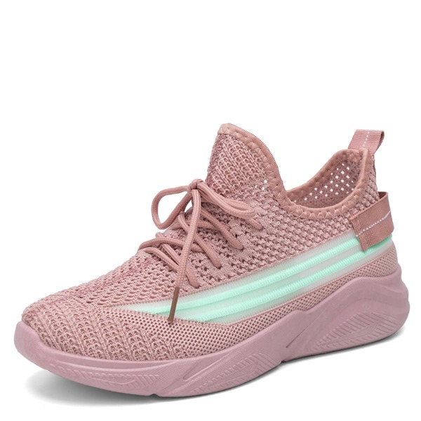 

Lace-up Front Low Top Knit Sneakers, Pink
