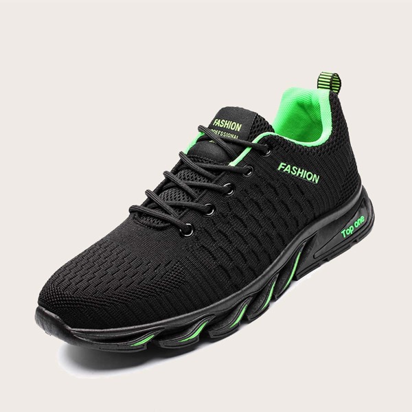

Men Lace-up Front Low Top Knit Sneakers, Black