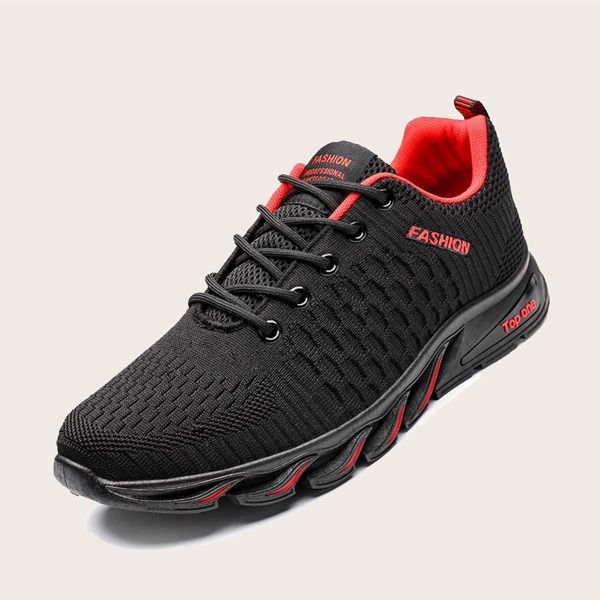 

Men Lace-up Front Low Top Knit Sneakers, Black