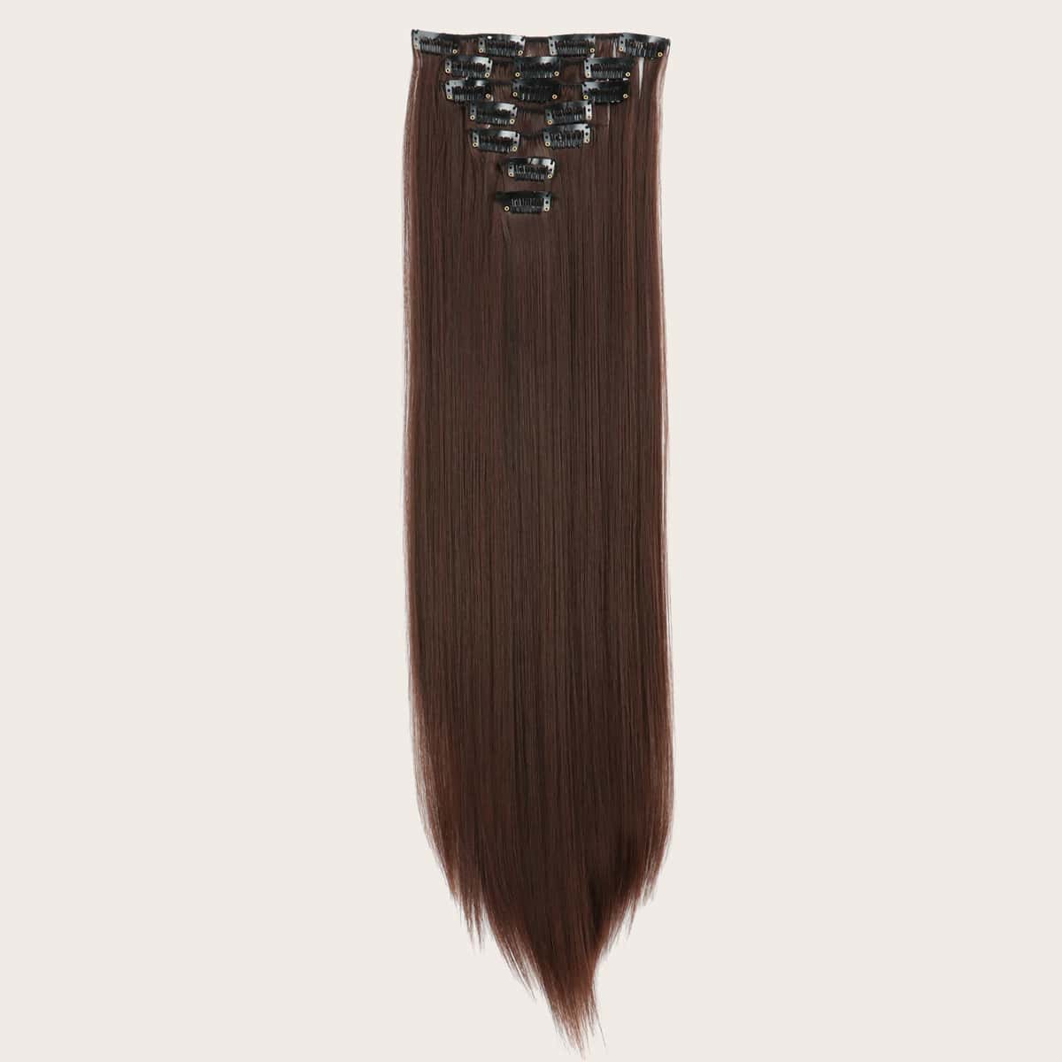 

16pcs Clip In Straight Hair Wig, Brown