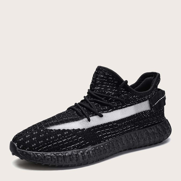 

Men Lace-up Front Low Top Knit Sneakers, Black