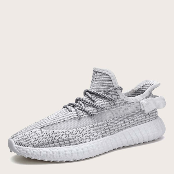 

Men Lace-up Front Low Top Knit Sneakers, Grey