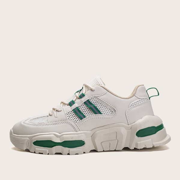 

Men Lace-up Front Mesh Panel Chunky Trainer, Beige