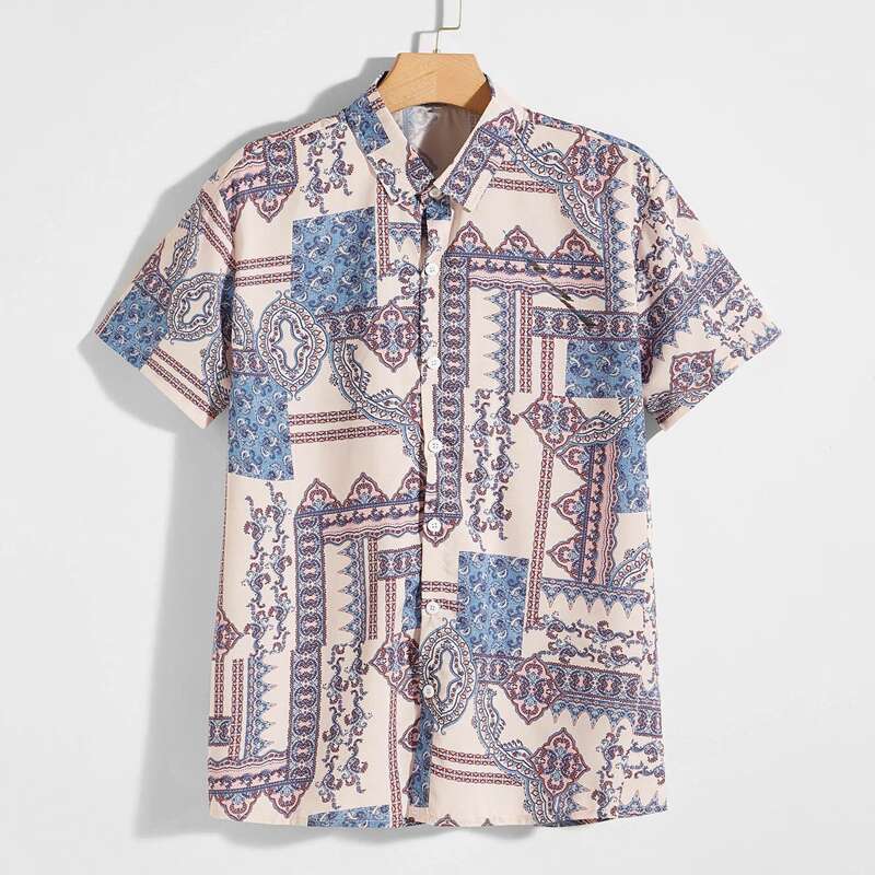 

Guys Tribal Print Button Up Shirt, Multicolor