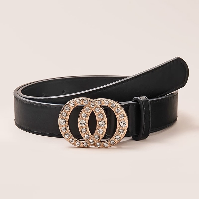 

Rhinestone Decor Double O-ring Buckle Belt, Black