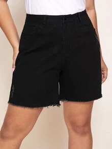 Shorts bermuda mezclilla bajo crudo - Negro - Ver 3