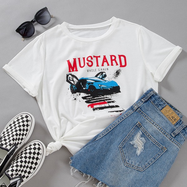 

Letter & Car Print Tee, White