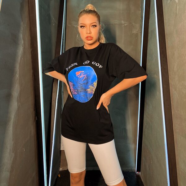 

Letter And Graphic Oversized Tee, Black