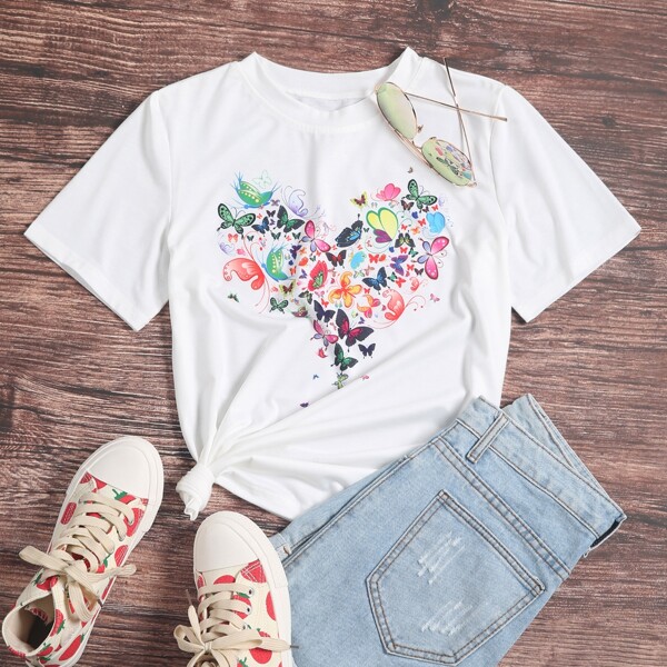

Butterfly Print Short Sleeve Tee, White