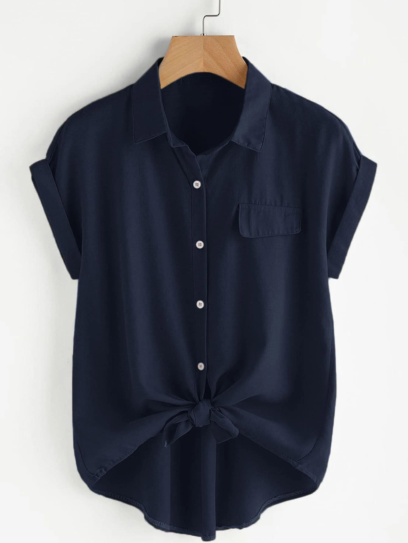 SHEIN LUNE Hơn Áo sơ mi Nút viền Nút Lên - Màu xanh hải quân - Xem 1