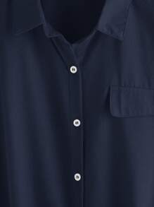 SHEIN LUNE Hơn Áo sơ mi Nút viền Nút Lên - Màu xanh hải quân - Xem 4