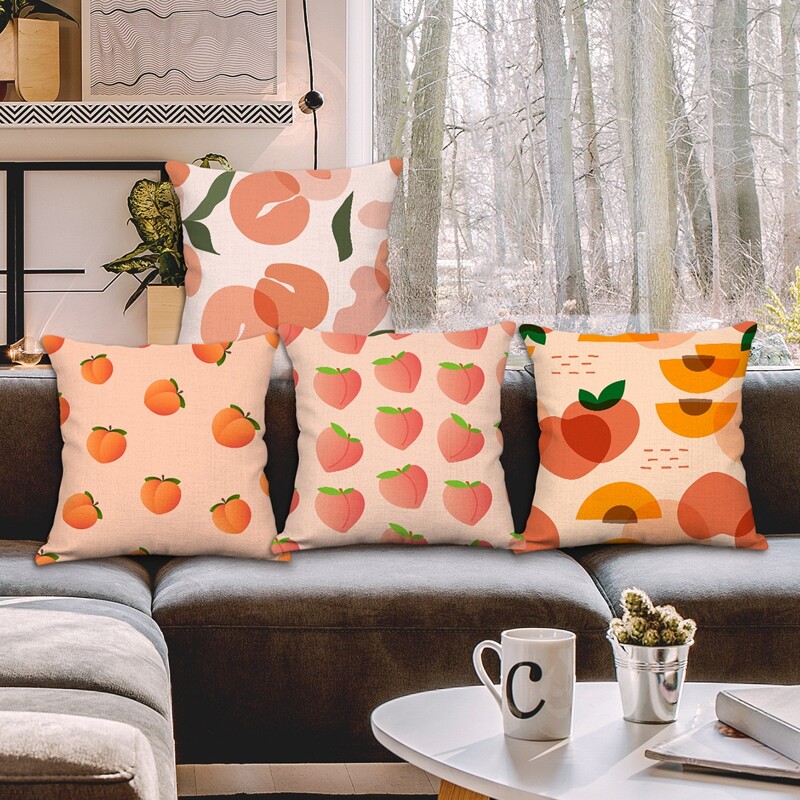 

1pc Peach Print Cushion Cover Without Filler, Multicolor