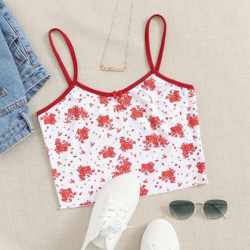 

Floral Crop Cami, Red and white