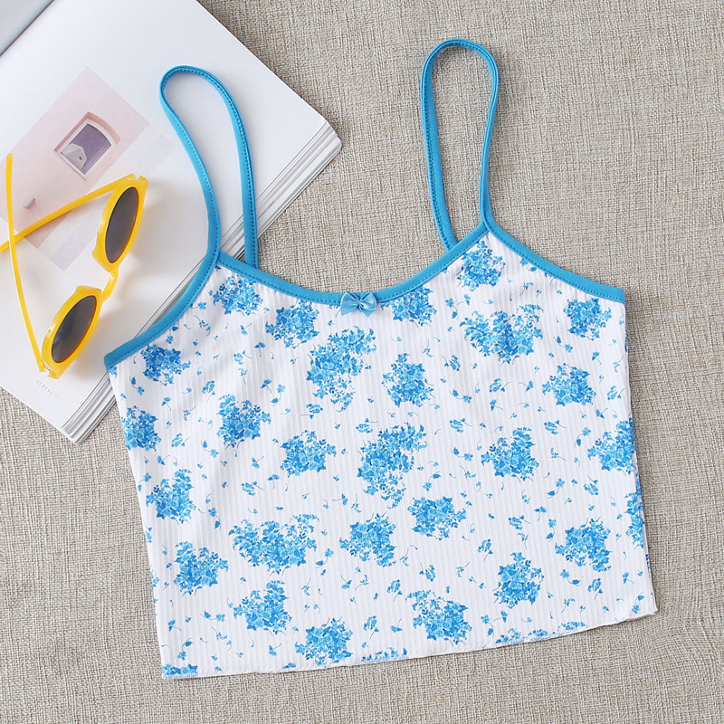 

Floral Crop Cami, Blue and white