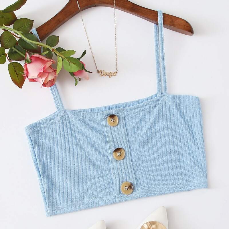 

Button Front Crop Cami, Baby blue