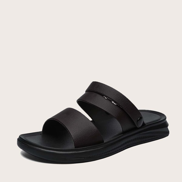 

Men Metal Letter Decor Slingback Sandals, Brown