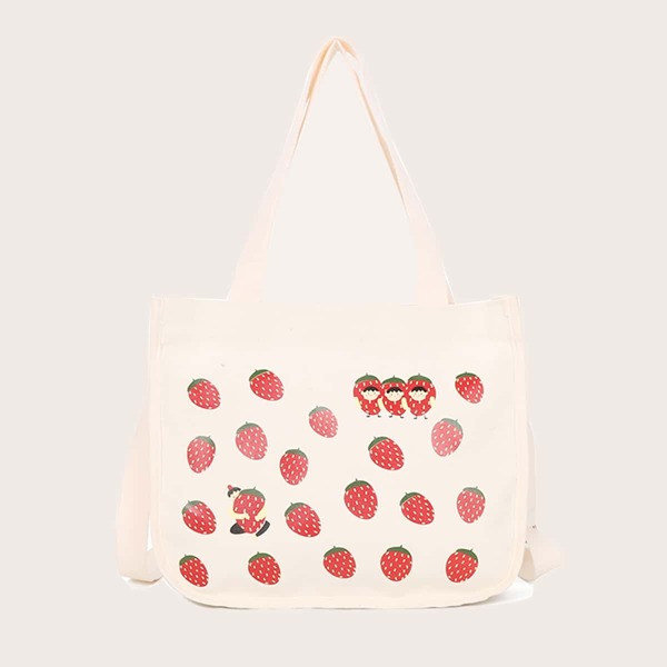 

Cartoon Graphic Shopper Bag, White