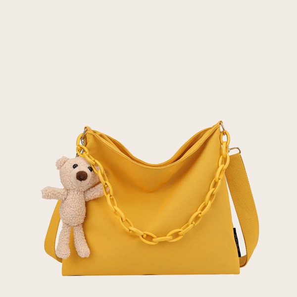 

Cartoon Bear Decor Minimalist Bag With Chain Handle, Yellow