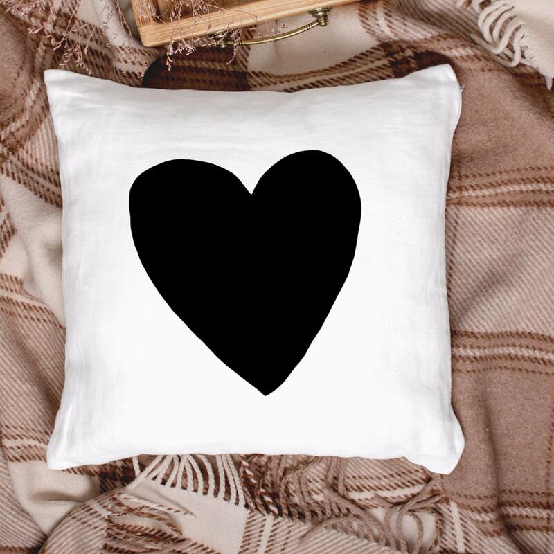 

Heart Print Cushion Cover Without Filler, Black and white