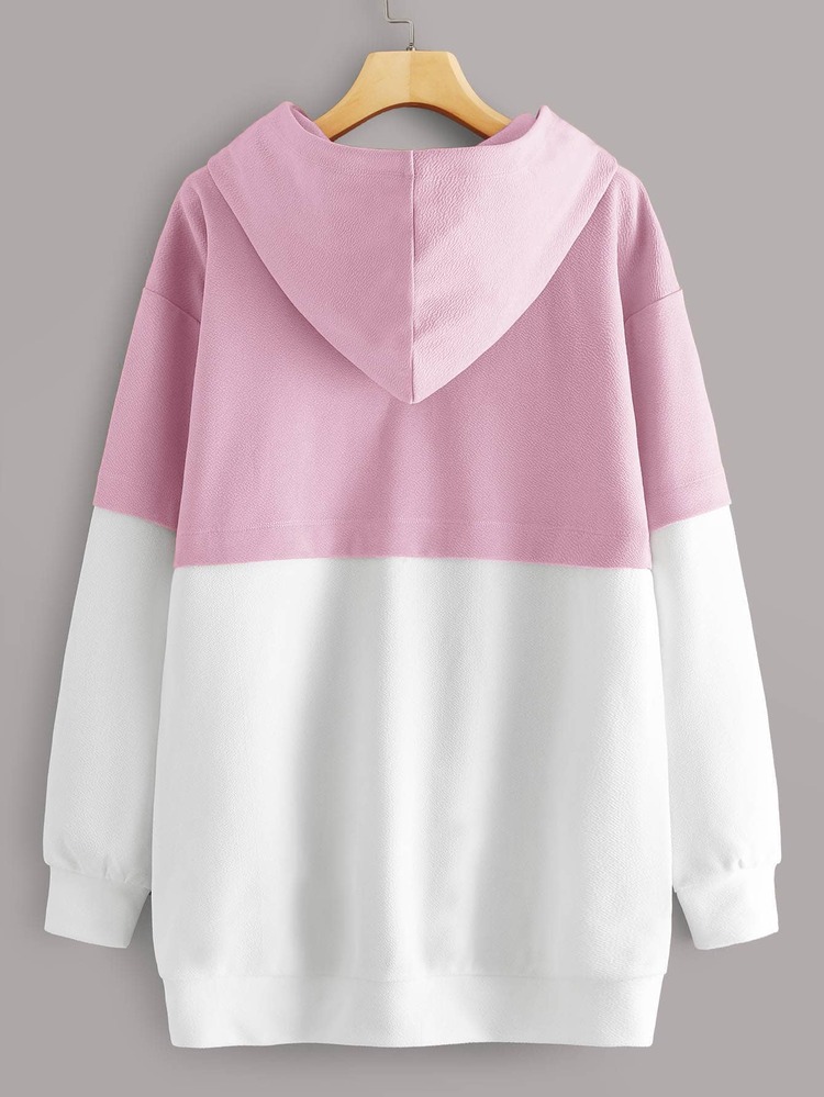 Mulvari Cat Print Kangaroo Pocket Two Tone Hooded Sweatshirt - Multicolor - View 2