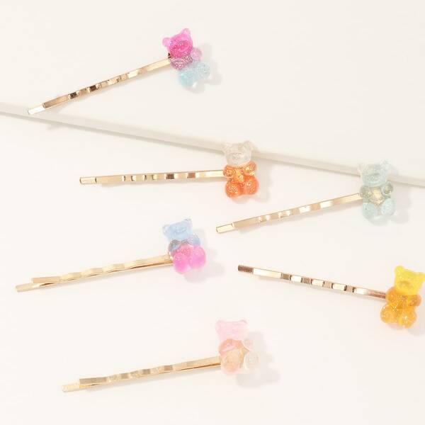 

6pcs Bear Decor Bobby Pin, Gold