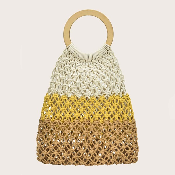 

Colorblock Braided Satchel Bag, Multicolor