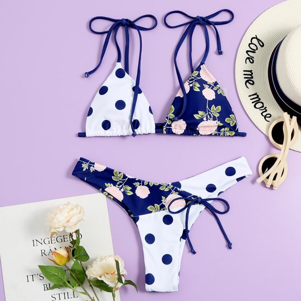 

Floral & Polka Dot Triangle Bikini Swimsuit, Multicolor