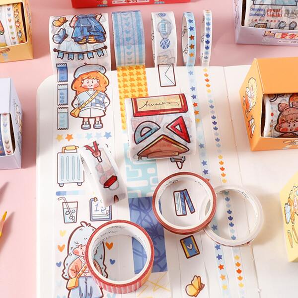

5roll Random Cartoon DIY Tape, Multicolor