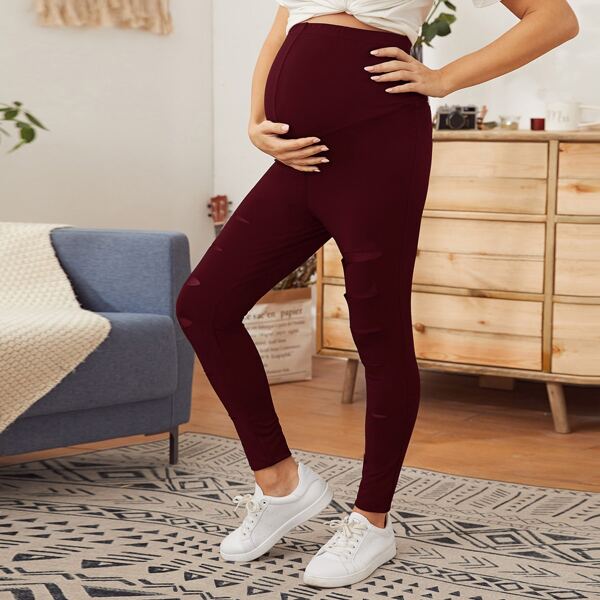 

Maternity Mesh Insert Leggings, Maroon