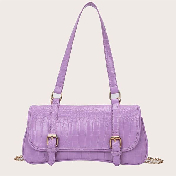 

Croc Embossed Flap Baguette Bag, Purple