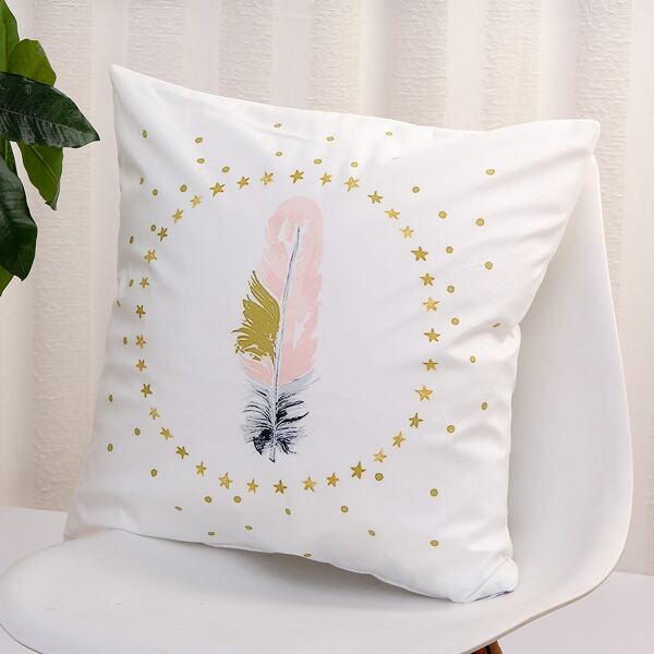 

Feather Print Cushion Cover Without Filler, Multicolor