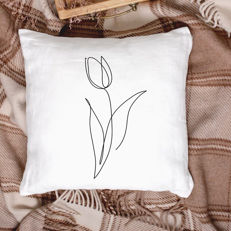 

Flower Print Cushion Cover Without Filler, Black and white