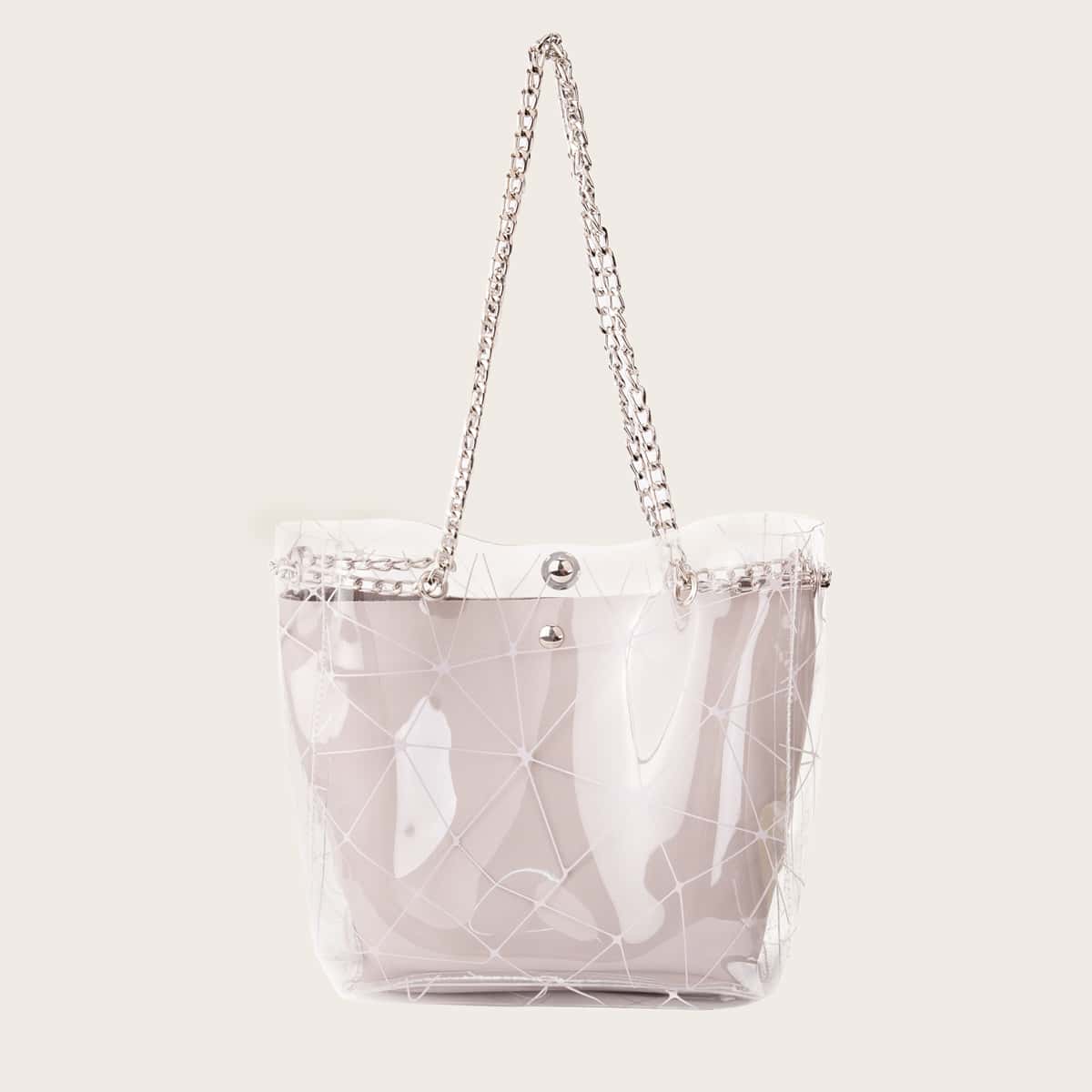 

Clear Tote Bag With Inner Pouch, Grey