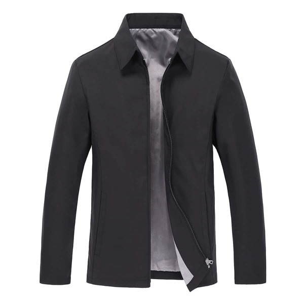 

Men Zip Placket Solid Jacket, Black