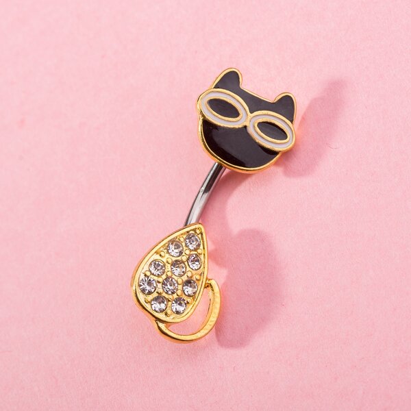 

Rhinestone Water Drop Belly Bar, Gold